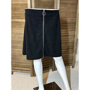 Black Corduroy Plus-Size Skirt with Front Zipper